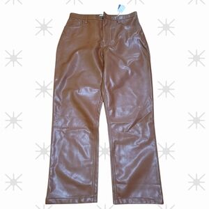 Abercrombie & Fitch Chestnut Brown Faux Leather Wide-Leg Pants